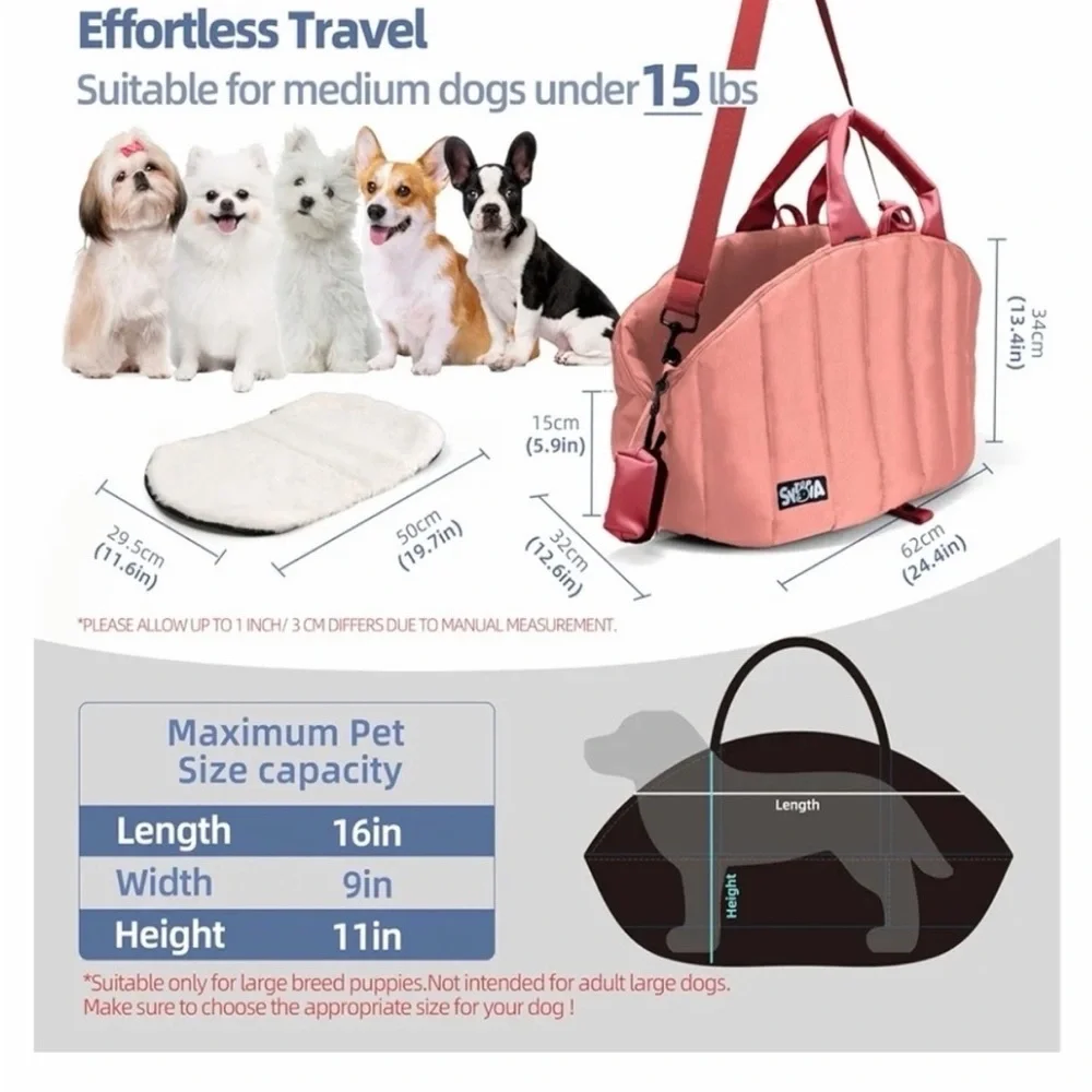 Pink Pet Carrier Bag And Travel Bed For Dogs Up To 25#